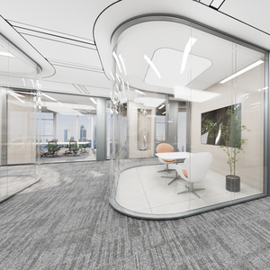 Aluminium anti gores, Modular Modern kedap suara tanpa bingkai, Aluminium anti gores, kaca tunggal atau ganda, jelas, dinding partisi kantor - Product Image 1