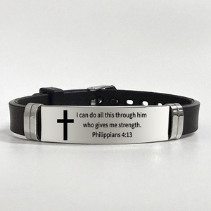 Pulseras de Identificación de Acero Inoxidable con Versículos Bíblicos Grabados Personalizados al por Mayor, Pulsera Deportiva de Silicona Ajustable para Regalos <span class=keywords><strong>Cristianos</strong></span> - Product Image 4