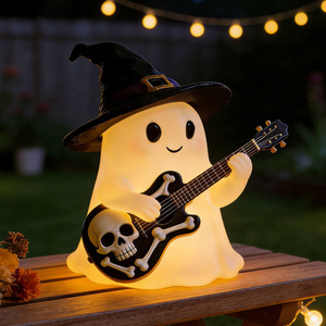 Dropshipping Shopify Halloween Ghost Playing Guitar Night Light Cute Reading Resin Figurine Table Decor - Product Image 2