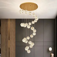 Lustre d'escalier moderne de luxe léger en or, réglable en hauteur, en cristal pissenlit, pour maisons duplex et villas, éclairage LED créatif