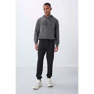 Pantalon de survêtement texturé anthracite mélangé pour homme, taille élastique, coupe décontractée, respirant, taille standard - Product Image 5