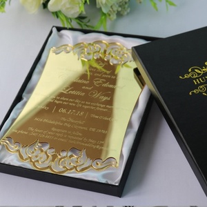 Invitation de <span class=keywords><strong>mariage</strong></span> tendance <span class=keywords><strong>chic</strong></span> non traditionnelle en acrylique or et noir avec boîte pliable - Product Image 2