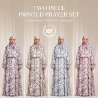 Ensemble de prière personnalisé pour femmes, deux pièces, imprimé floral, polyester satiné, khimar abaya, respirant, léger, OEM ODM, marque privée, islamique