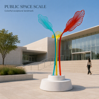 Sculpture en acier ajourée moderne, fabriquée sur mesure, aux couleurs vives, en forme de feuille, pour l'aménagement extérieur, les zones de loisirs et les grands espaces publics