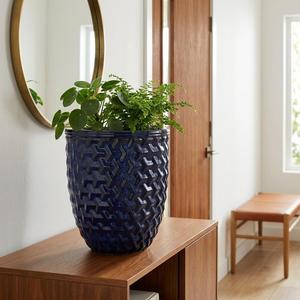 Jarrón de Cerámica Esmaltada en Color Verde Azulado con Patrón Circular Acanalado, Maceta Decorativa Moderna y Minimalista para Jardín Interior - Product Image 2