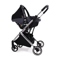 Nouvelle arrivée : poussette bébé avec cadre en alliage d'aluminium, siège en tissu, 0-3 ans, réversible, pliage à une poignée, couleur corail noir