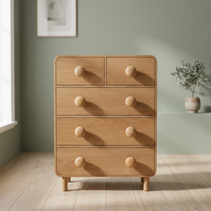 Commode en teck moderne avec de grands boutons ronds en bois - Product Image 2