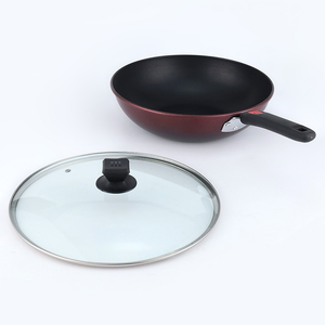 Cocina diaria antiadherente <span class=keywords><strong>Wok</strong></span> de hierro fundido con tapa de vidrio Estufa de gas Cocina de inducción Universal 32cm Sartén Ollas y sartenes - Product Image 3