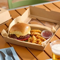 Boîte à hamburger en papier kraft de qualité alimentaire, emballage en carton ondulé, emballage en forme de coquille, blanc, noir, imprimé sur mesure pour utilisation en restaurant