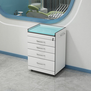 ตู้เคลื่อนที่สำหรับทันตกรรมแบบสี่ลิ้นชัก พร้อมโต๊ะทำงานด้านข้างสำหรับใช้ในคลินิก - Product Image 1