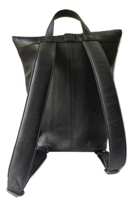 Unisex Stylish Women's Roll Top <b>Backpack</b> Genuine <b>Black</b> <b>Leather</b> with Bohemian Style RFID Feature Candy Pattern Polyester Lining - Product Image 3