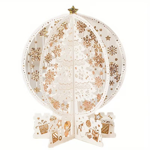 Christmas Wooden <b>Ball</b> Ornament Laser Cut 3D Snowflake Tree Decor Round Festival Handmade Hanging Decoration - Product Image 5