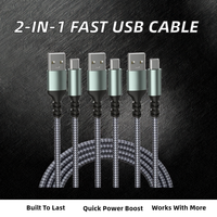 Câble de charge rapide LongEtech 2m en nylon QC&PD 2-en-1 USB-A/C vers USB-C 60W à angle droit pour MacBook Pro/Air iPad Pro/Mini/Air