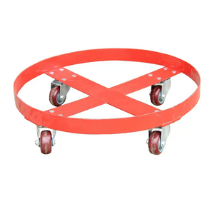 Chariot à tambours orange à croisillons avec 4 roulettes pour fûts de 55 gallons, usage entrepôt - Product Image 3