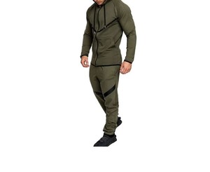 Conjunto Deportivo Casual con Capucha para Hombre, Color Verde Oliva, con Cierre Completo, Bolsillos Laterales, Material de Poliéster y Spandex de Secado Rápido, para Otoño - Product Image 3