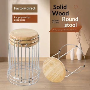 Taburete de Madera Maciza para el Hogar, Barra de Acero Reforzada, Diseño Moderno y Sencillo, Apilable, Muebles para Comedor, Restaurante, Cafetería - Product Image 1