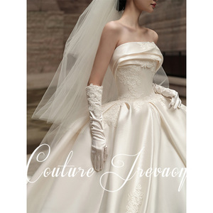 Couture Trevaon Satin Strapless Ball Gown Wedding Dress Long Train Vintage Style Floor Length - Product Image 4