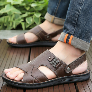 Sandalias de cuero genuino para hombre con tiras cruzadas, suela de goma antideslizante, punta abierta, zapatos casuales de verano - Product Image 4