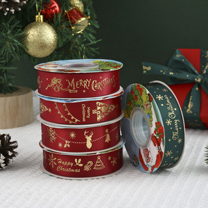 Grensoverschrijdend exclusief 2,5 cm handgemaakt, hete-gestempeld polyester geweven kerstlint voor het inpakken van cadeaus - Product Image 4