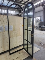 Porte française en acier à battants avec grille, en verre forgé, noir mat, pour l'intérieur et l'extérieur