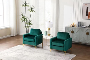 Fauteuils avec accoudoirs en <span class=keywords><strong>bois</strong></span>, design de cadre de meubles, pieds en métal décontractés, style moderne, canapés en velours français rembourrés individuels - Product Image 4