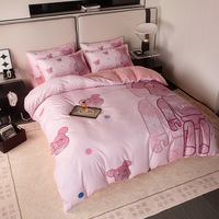 25 Set Sprei Minimalis Modern Empat Potong Empat Musim Bahan Katun Ramah Kulit 200TC Mewah Ringan Trendi Motif Kartun Kepala Beruang