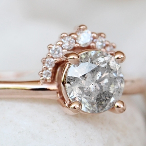 Antico anello in pietra di sale e pepe fede nuziale con sale e pepe con anello esagonale con diamante esagonale sale e pepe - Product Image 4