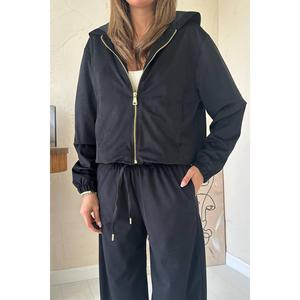 Elegante Conjunto de Traje de Terciopelo Negro para Mujer, 100% Poliéster, Transpirable, Ligero, Ropa de Moda - Product Image 2