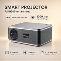 Projecteurs HD 1080P pour cinéma maison, vidéo 4K prise en charge, Android 11, Smart WiFi, 1000 lumens ANSI, TV numérique ATSC, processeur H716