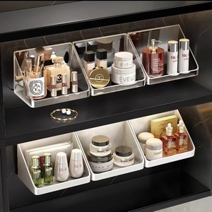 Caja de almacenamiento para espejo de pared sin taladros y sin dejar rastro, para uso doméstico; estante cosmético inclinado para tocador de baño. - Product Image 2