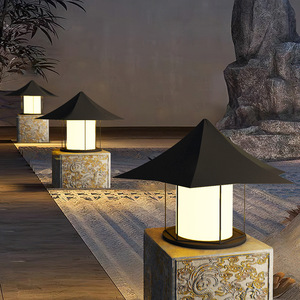 Lampe à pilier de style chinois, étanche, à LED, source lumineuse E27, pour villa, cour, décoration paysagère, lampe de portail - Product Image 1