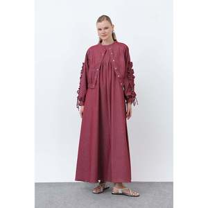 Women's Jacket Dress <b>Set</b> with Ruffle Detail on Sleeves - 20654TKS - BURGUNDY - Product Image 1
