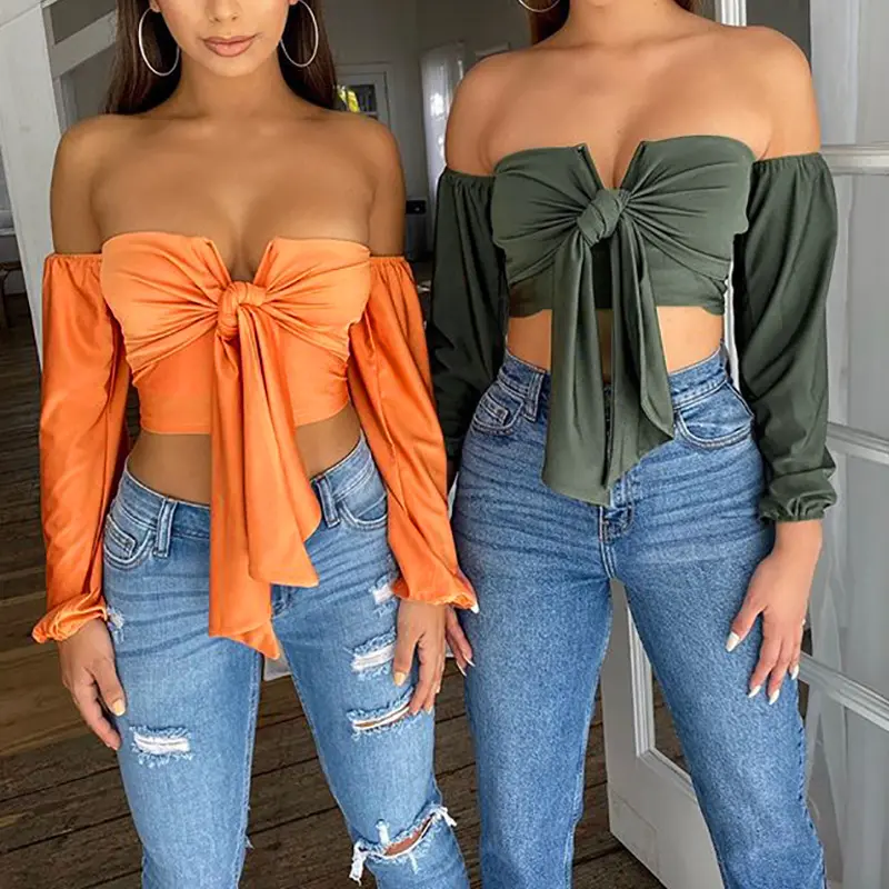 Fast Delivery Long Sleeve Off Shoulder Tops Women Fashionable Casual Female Shirts Clothing Ladies' Blouses & Sexy Crop Tops