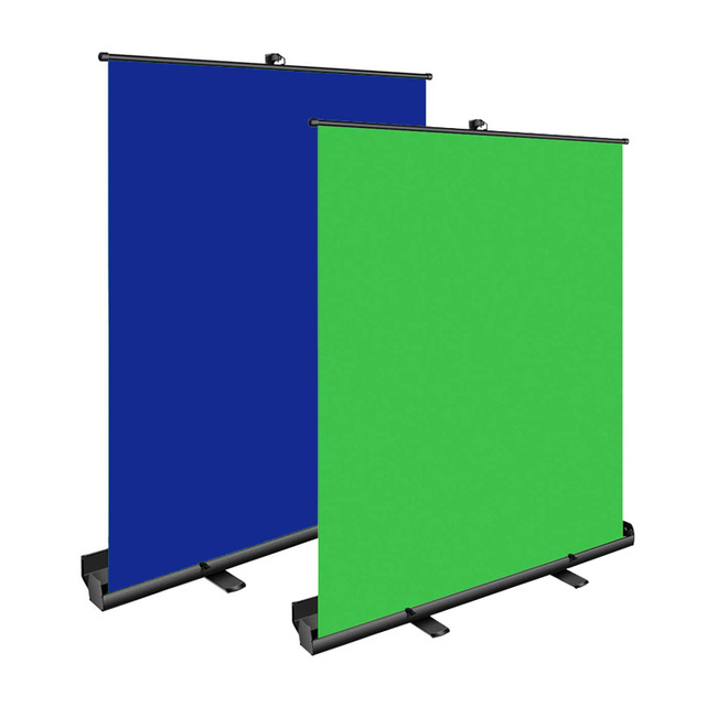 Large Blue Green Collapsible Backdrop Screen Portable Retractable Panel Photo Background with Stand for Stage Streaming 2.5mx2m