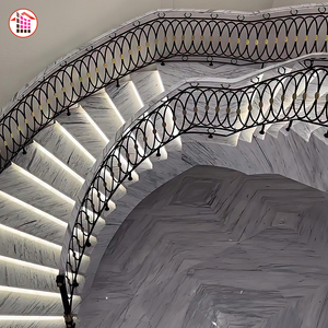 Escalier en marbre blanc naturel sur mesure avec marches en pierre à veines grises naturelles pour développement résidentiel haut de gamme de maisons de luxe - Product Image 2