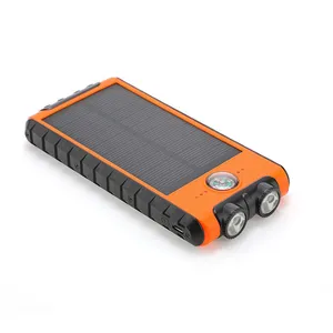 批发便携式高容量移动电源护套10000毫安太阳能指南针手电筒充电银行