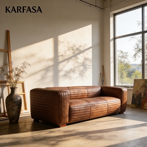 Divano Moderno di Lusso in Stile Industriale Vintage per Villa e Club, in Vera Pelle a Tre Posti Personalizzabile, Divano in Pelle Bovina - Product Image 4