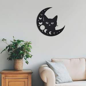 งานศิลปะติดผนังรูปแมวโลหะ ลายซ่อนหา ลายดวงจันทร์ ของตกแต่งผนังห้องนั่งเล่น ห้องน้ำ ห้องครัว สำนักงาน สวน ของตกแต่งแขวนผนัง ของขวัญสุดพิเศษ - Product Image 3
