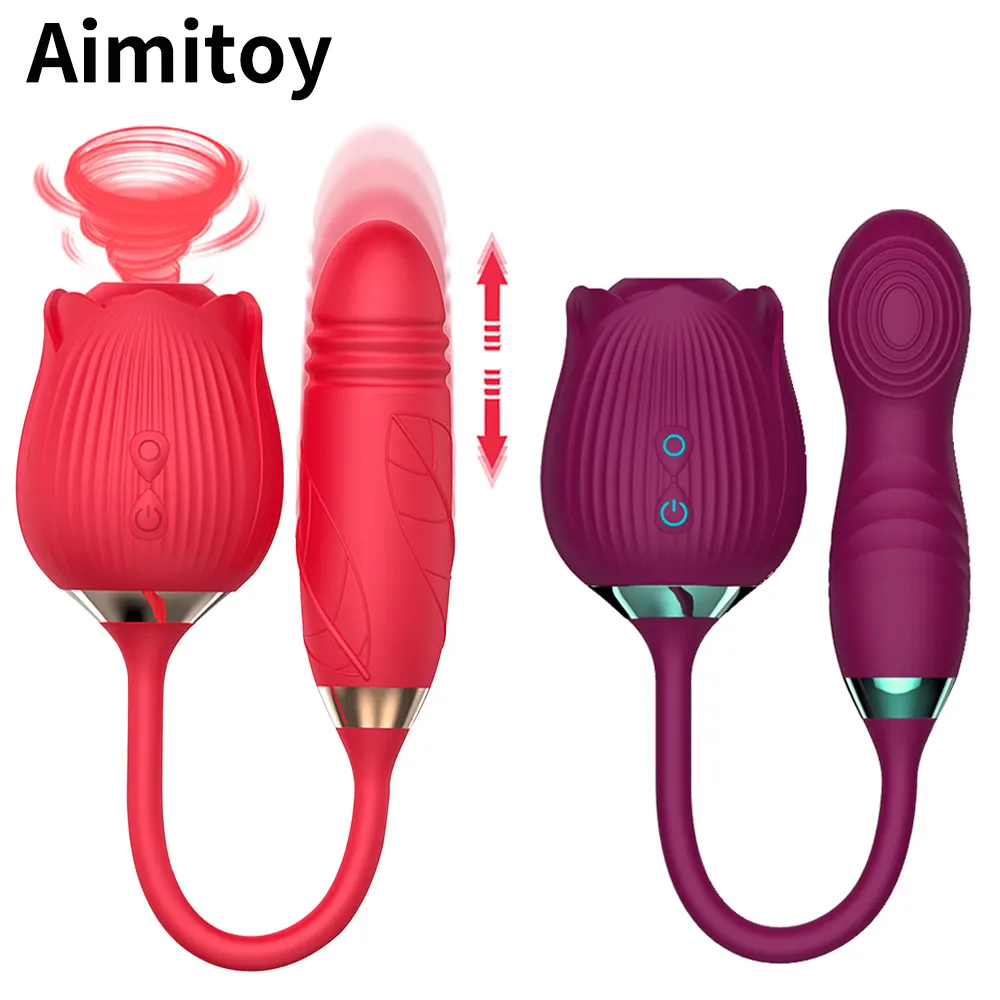 Aimitoy Adult Sex Toy Vibrerende Vibrator Verlengen Rose Liefde Ei Masturbator Stem Rose Bloem 2 In 1 Zuigen Vibrator
