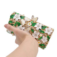 Tas Tangan Clutch Bunga Mewah Berhias Batu Rhinestone, Enamel Tetesan Minyak, dan Kristal Berlian untuk Pesta Malam
