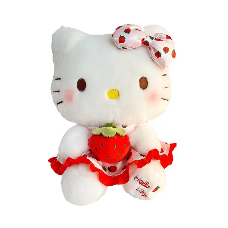 Most Popular Strawberry Hello KT Stuffed Dolls Best Selling Anime Cartoon Kitty Plush Toys for Girls
