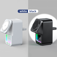 Chargeur sans fil 5-en-1 avec haut-parleur Bluetooth et veilleuse multifonctionnel, adapté aux téléphones et aux montres connectées.