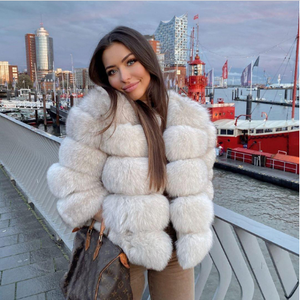 Abrigo de piel de lujo de invierno de gran tamaño de color sólido de medio largo zorro mapache chaqueta de mujer al por mayor - Product Image 3