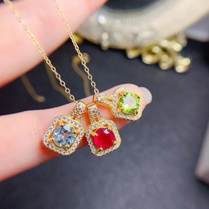 <span class=keywords><strong>Pendentif</strong></span> en <span class=keywords><strong>argent</strong></span> 925 avec aquamarine naturelle, rubis et péridot, taille ronde 6x6mm, style halo carré, bijoux en pierres précieuses colorées, vente en gros - Product Image 3