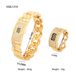 NYH chapado en oro grueso <span class=keywords><strong>Miami</strong></span> cubano enlace pulsera y anillo conjunto moda Hip Hop brillante circón joyería para hombres y mujeres - Product Image 6