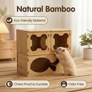 Casa de bambú para hámster, juguete de túnel de doble capa para mascotas pequeñas, forma rectangular duradera - Product Image 4