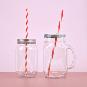 Giá Rẻ Vuông Vòng 28Oz 32Oz Rộng Miệng Rõ Ràng Nhựa Mason Xử Lý Jar Với Nắp Và Rơm - Product Image 2