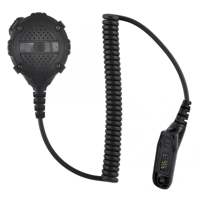 Professional Lapel Microphone with Coiled Cable for Two-Way Radio Noise Cancelling Boom Mic with PTT, Compatible with Motorola