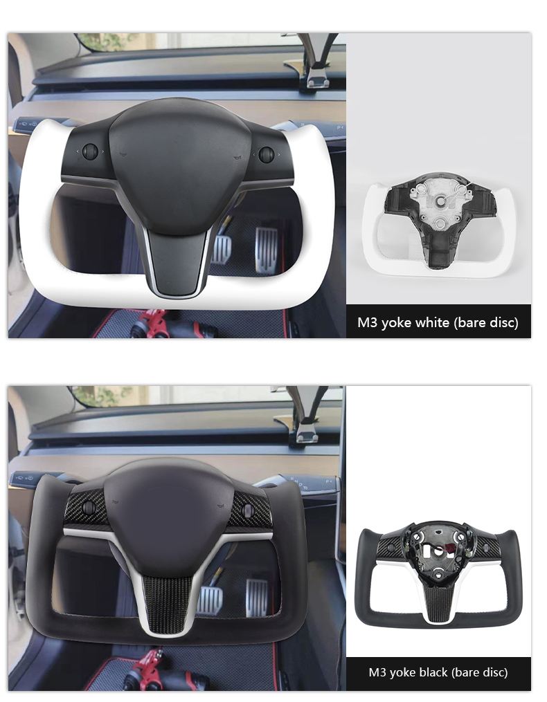 For Tesla Model 3 Yoke S X Model Y Carbon Fiber Leather Car Steering Wheel