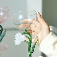 Gobelets à vin en verre rétro soufflé à la main, 230 ml/300 ml, avec motif décoratif